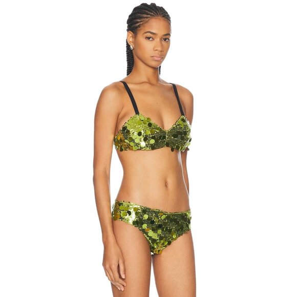 SIEDRES Lemy Bralette Top in Green Small New Womens Sequin Crop Top - Picture 2 of 14